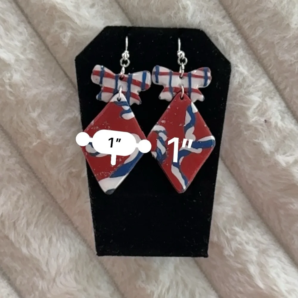 Red white and Blue Abstract Earrings